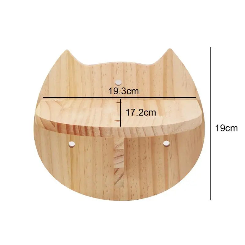 Wooden cat-face wall platform, 19.3 cm wide and 19 cm high, with a shelf 17.2 cm deep