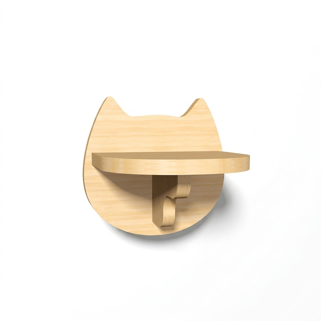 Wooden cat-face wall platform with a half-round shelf on a curved support, seen from the side