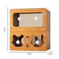 Two-level cat scratcher tower with a window upper level and two cat-face doorways below, 45 x 27 x 51 cm