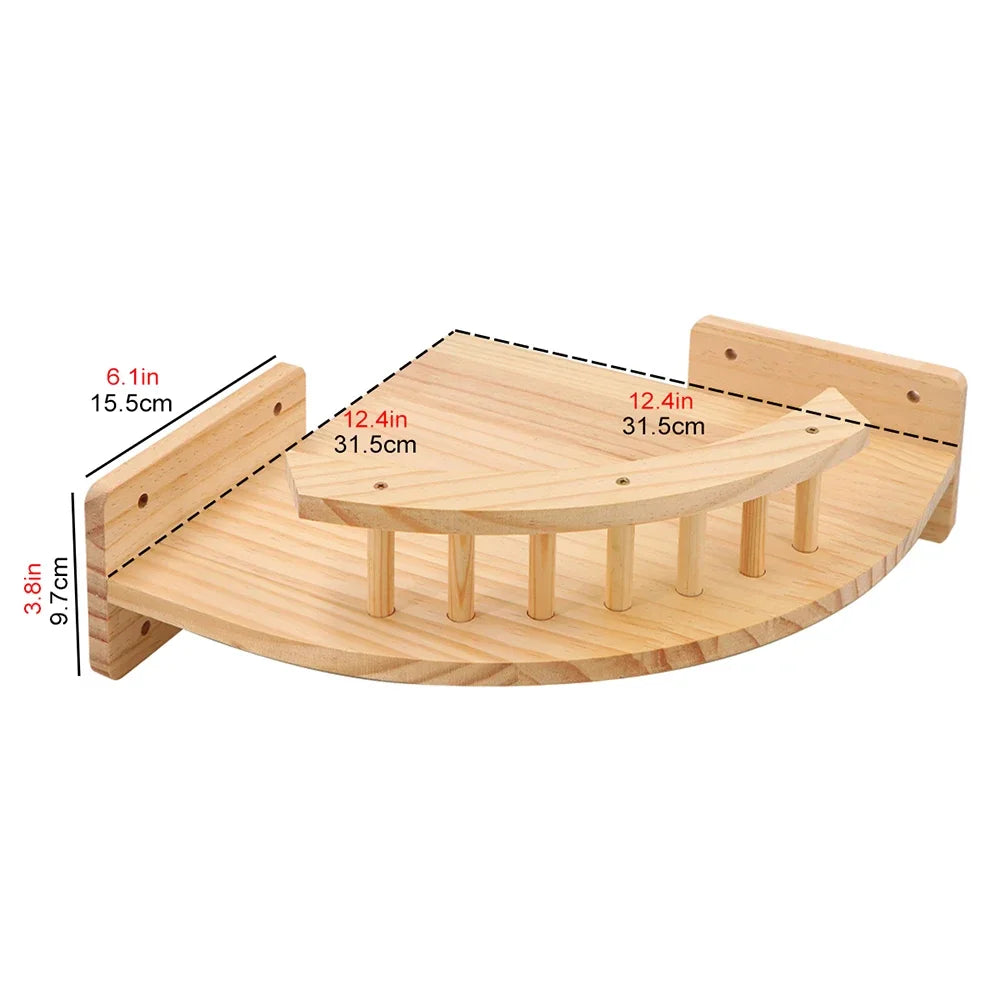 Pine corner lookout with a curved spindle railing, 31.5 cm on each wall side and 9.7 cm high