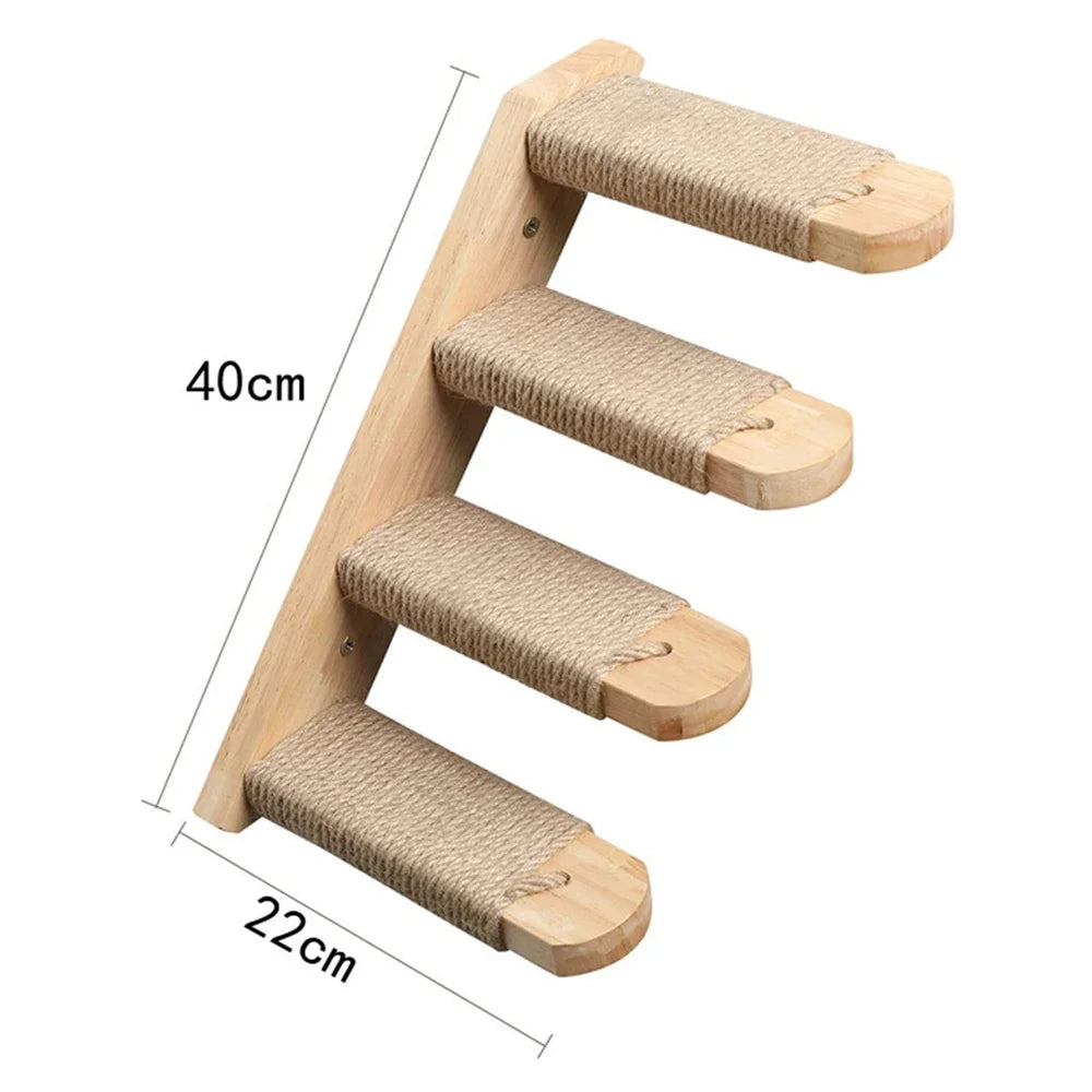 Pine four-step wall ladder with rope-wrapped steps, 40 cm long and 22 cm wide