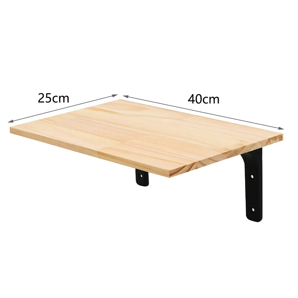 Plain pine wall shelf on two black metal brackets, 40 x 25 cm