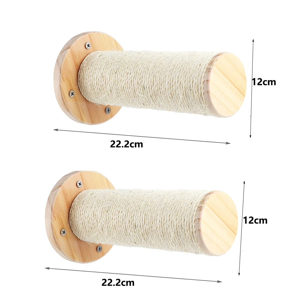 Two sisal-wrapped wall posts on round pine plates, each 22.2 cm long and 12 cm across