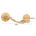 Wooden cat wall bridge of slatted planks hung between two round plates, 70 cm long, planks 25.5 by 9.5 cm