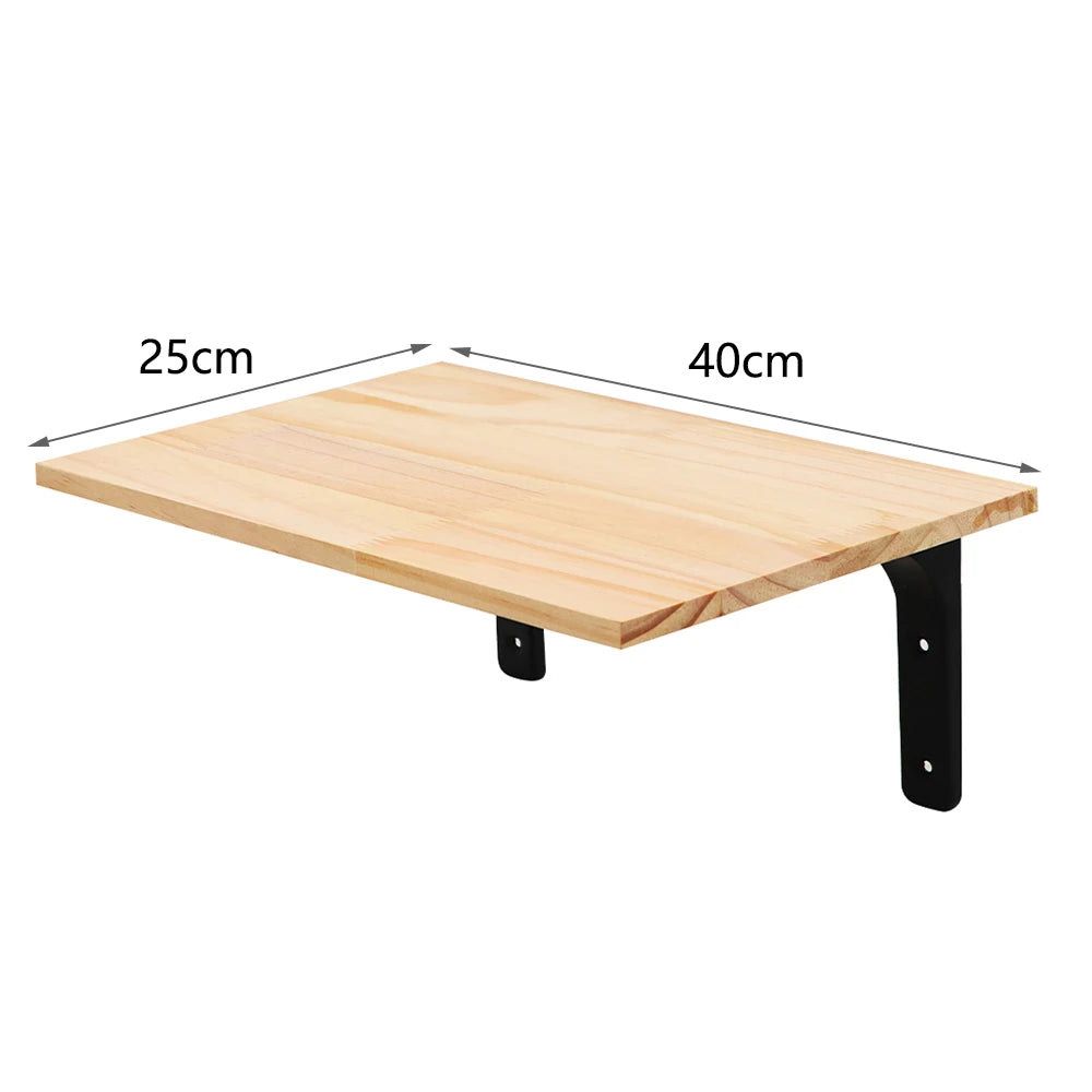 Plain wooden cat wall shelf on two black metal brackets, 40 cm long and 25 cm deep