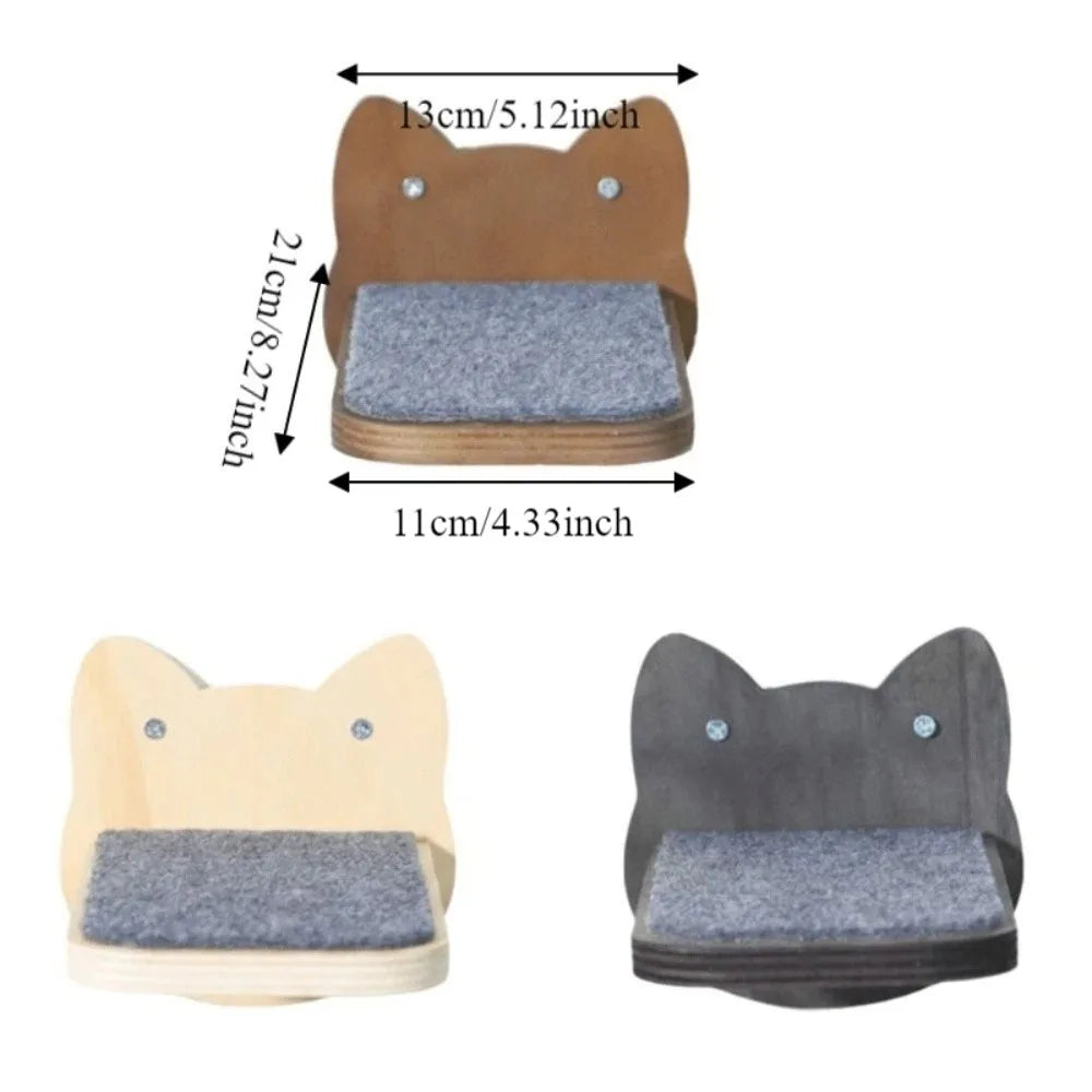 Size chart for the cat wall step: 13 cm wide at the top, 11 cm at the base and 21 cm on the side, in brown, natural and black