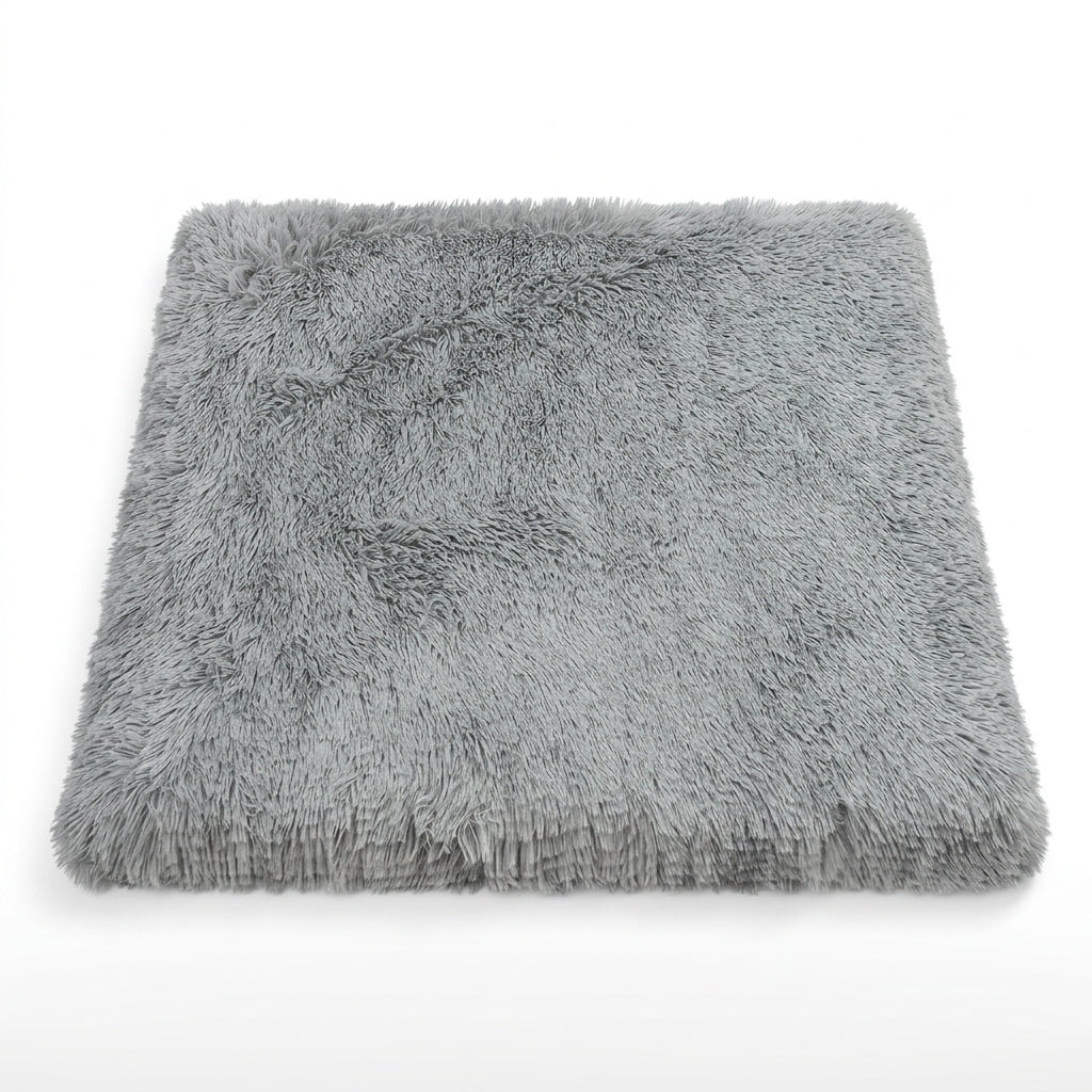 Dog bed mattress in frosted light grey, a thick pad in long grey plush with pale tips