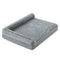 Extra large dog bed in grey, sofa style with a rose-textured plush top, a bolster headrest and a velvet base