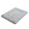 Grey dog bed mat in short plush, a flat rectangle with a raised padded border, shown on a white background