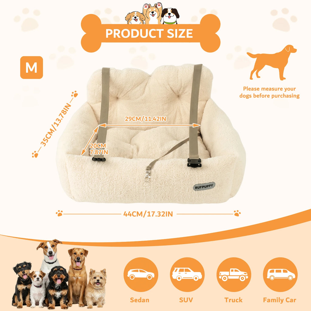 Size M chart: 44 x 35 cm, 20 cm high, 29 cm inside width, suitable for saloons, SUVs, pick-ups and family cars