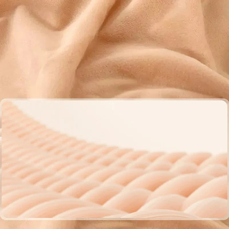 Close-up of the soft camel plush fabric, with an inset showing the textured padding inside
