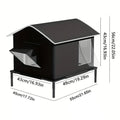 Dimensions of the raised outdoor cat bed: 55 x 45 cm base, 49 x 43 cm house, 43 cm to the eaves and 56 cm high in total
