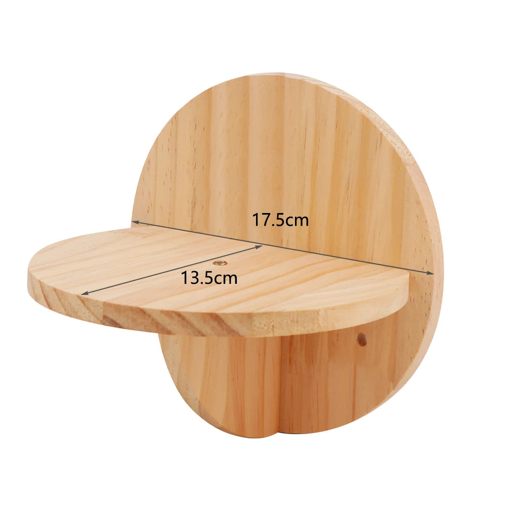 Round wooden cat wall pedal, 17.5 cm across, with a half-moon platform 17.5 cm wide and 13.5 cm deep