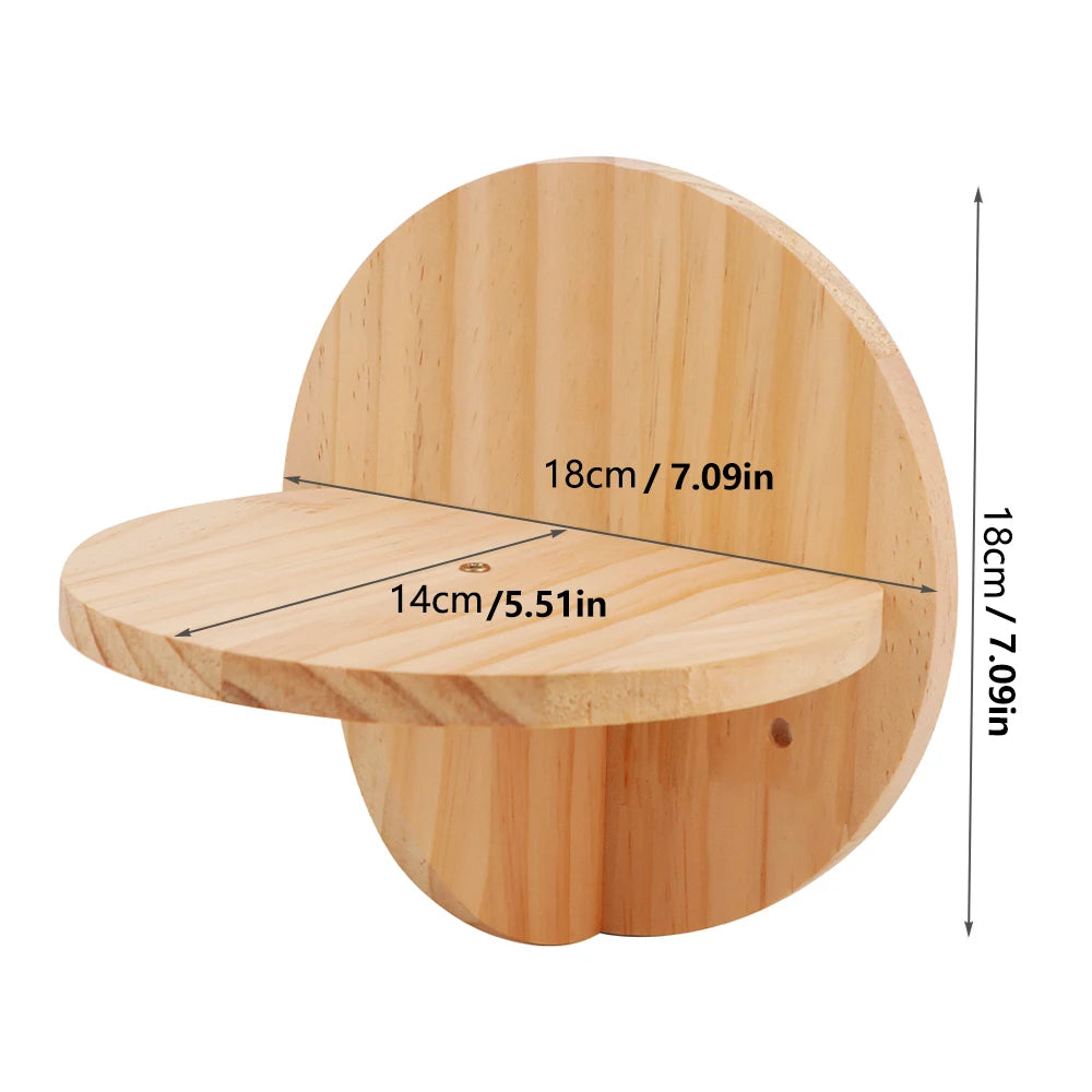 Round wooden wall perch, 18 cm across, with a half-moon platform 18 cm wide and 14 cm deep