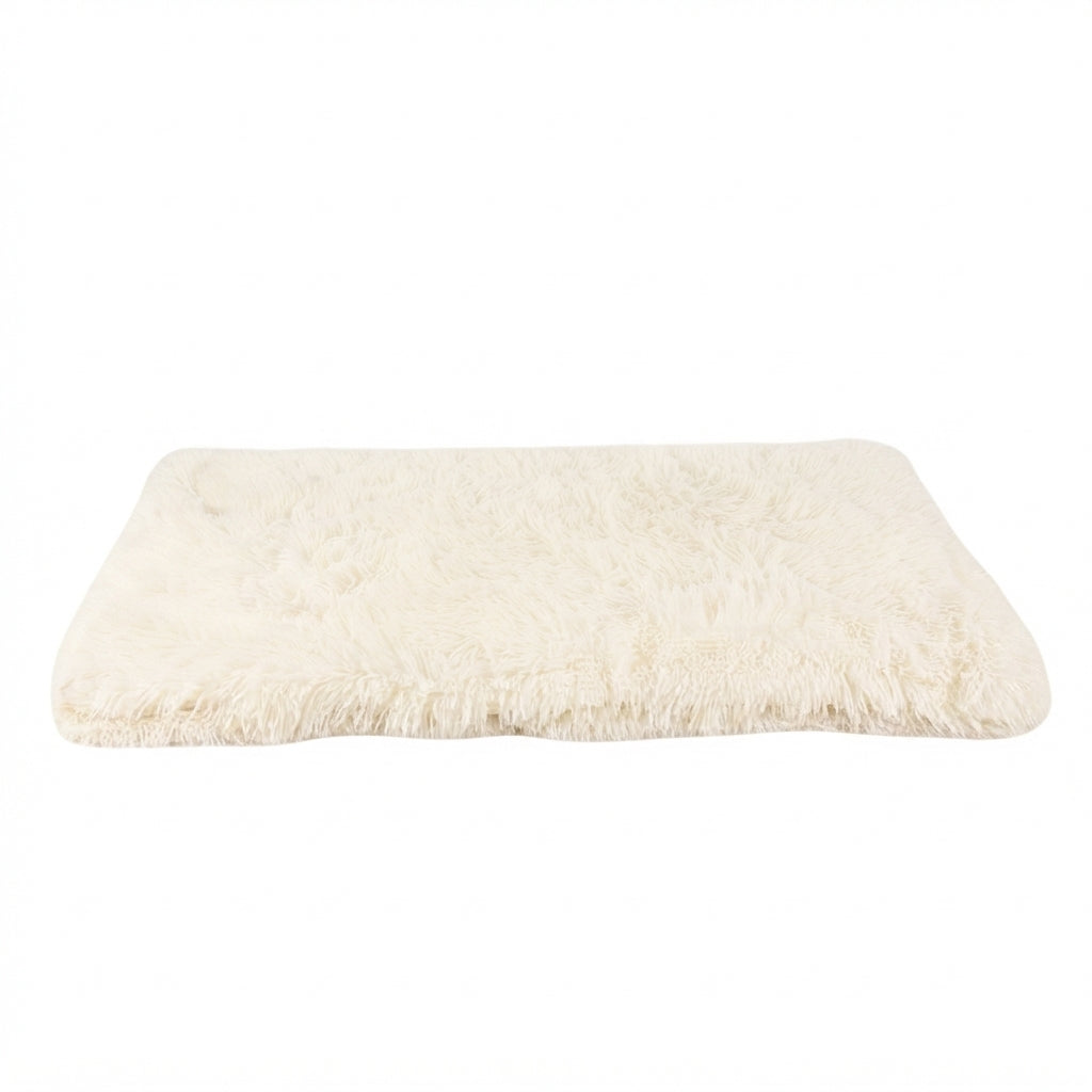 Shaggy dog blanket in white long-pile plush, a flat rectangle seen from the front