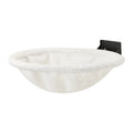 Wall mounted cat hammock with a white fleece bowl-shaped cover on a round frame and a black steel wall bracket