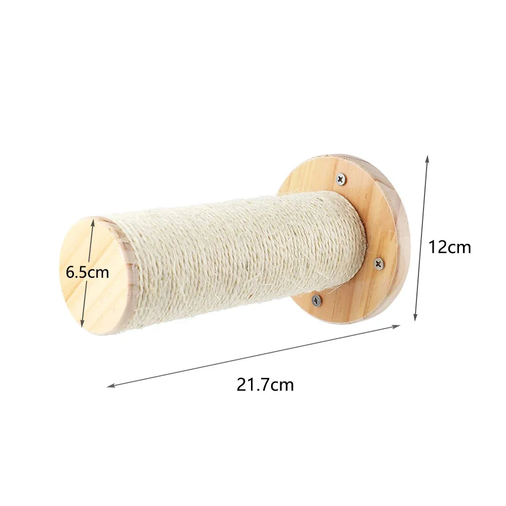Short sisal roller for the wall on a round wooden base, 21.7 cm long and 6.5 cm across, base 12 cm high