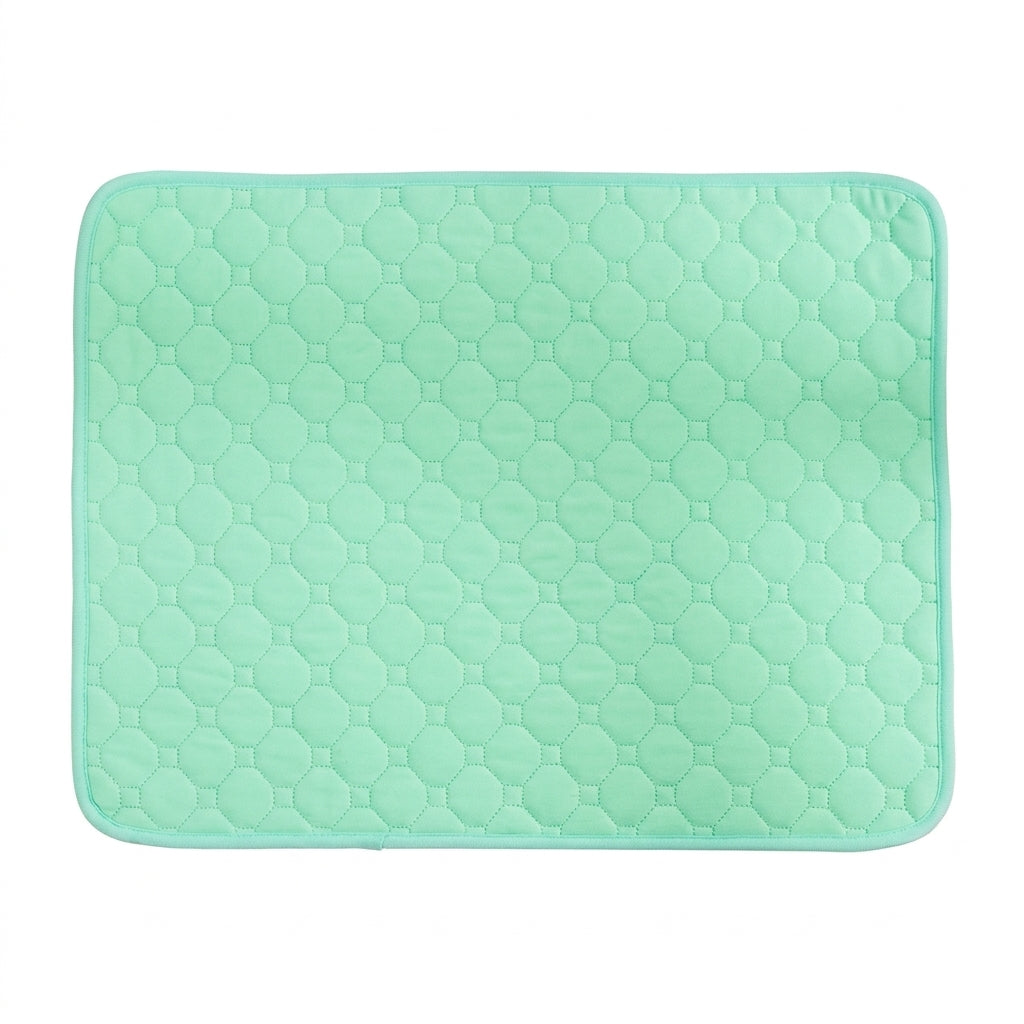Mint green quilted pet mat with octagon stitching and a matching bound edge