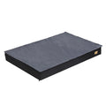 Waterproof dog bed, a flat foam mattress with a black base and a grey plush top cover
