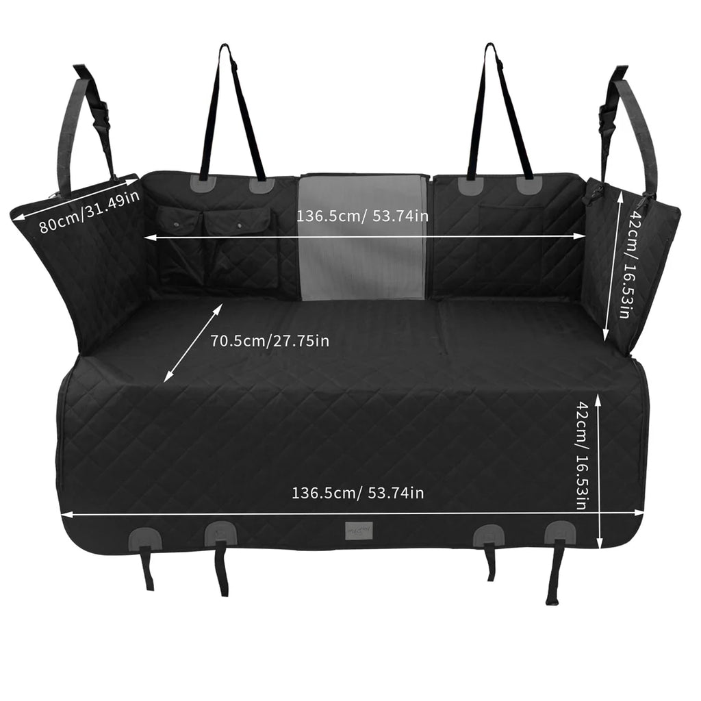 Waterproof dog hammock bed for the back seat, black quilted: 136.5 cm wide, 70.5 cm deep, 42 cm sides