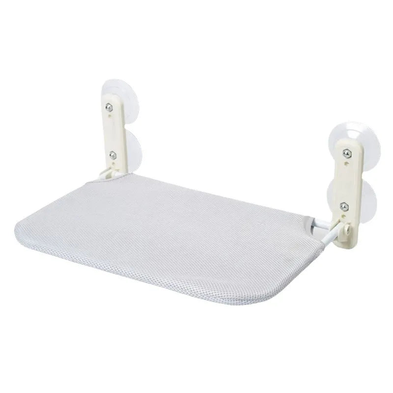 Window cat bed with a flat grey mesh platform on white folding brackets, each fixed by two suction cups
