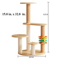 Small wooden cat tree with four platforms, rope and plush posts and a ball track toy, 83 cm high and 40 cm wide