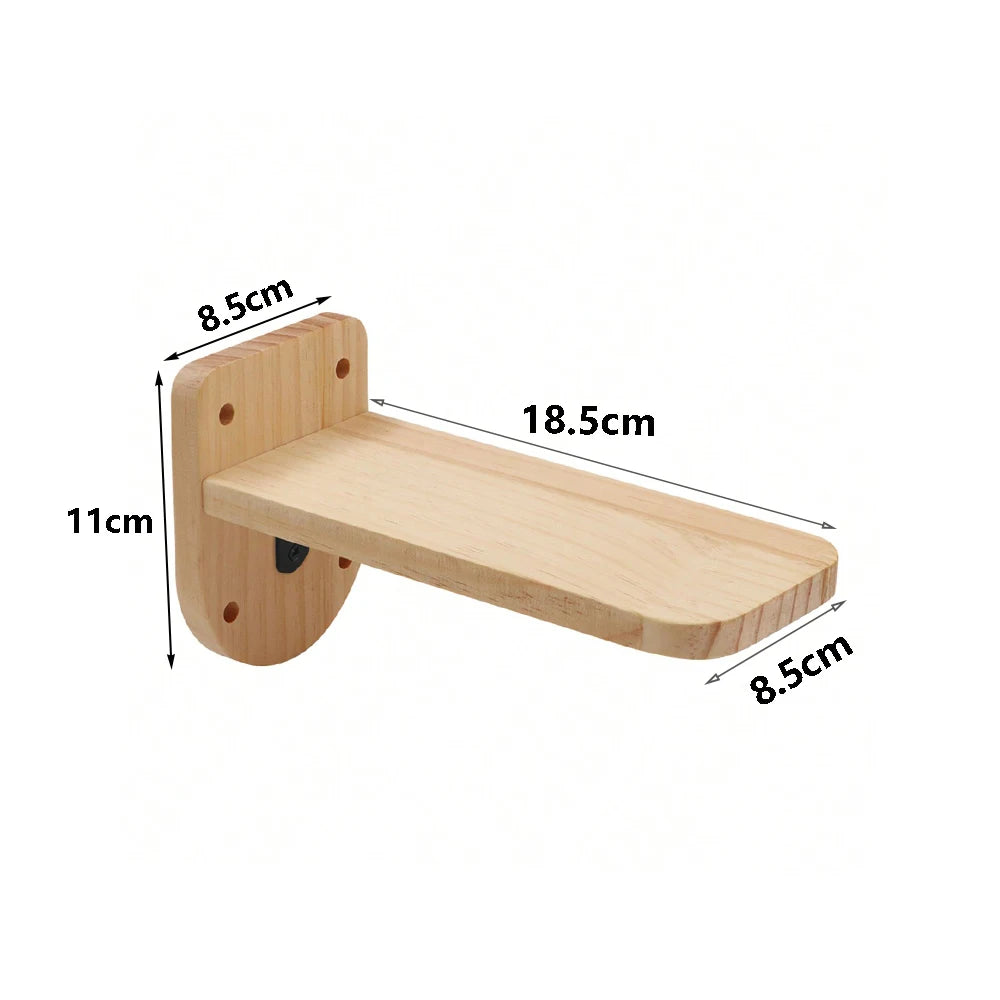 Flat wooden wall perch with a rounded back plate: platform 18.5 by 8.5 cm, back plate 8.5 cm wide and 11 cm high