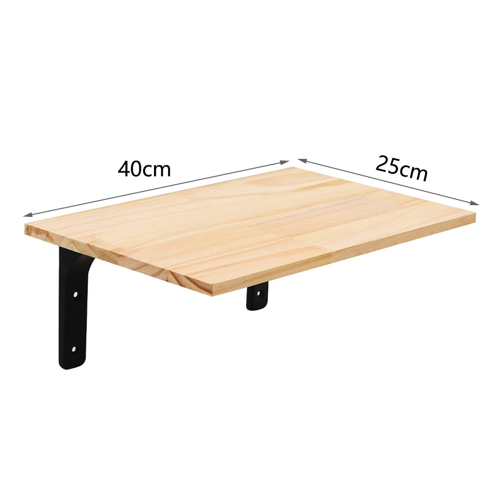 Plain wooden cat wall shelf on two black metal brackets, 40 cm long and 25 cm deep